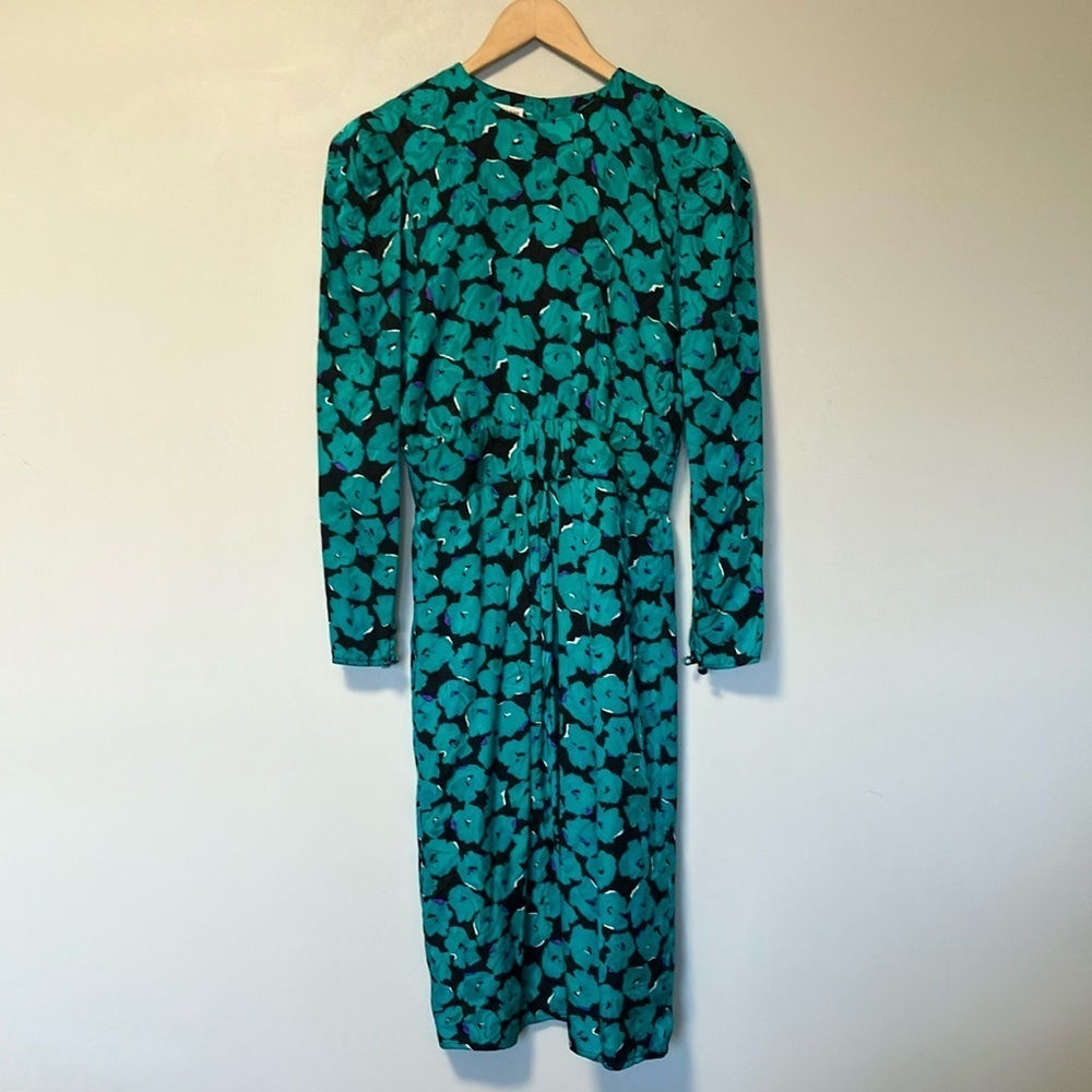 Vintage Maggy London by Jeannene Booher Silk Floral Teal Dress